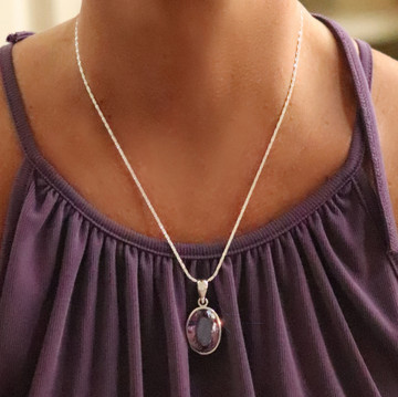 Purple Amethyst Teardrop Pendant & Chain