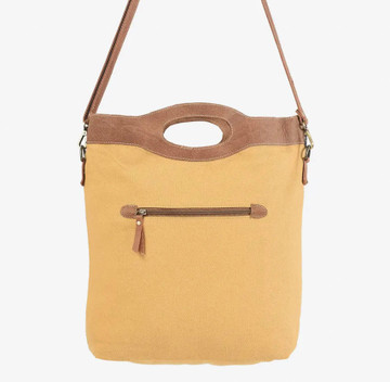Amarillo Up-Cycled Crossbody Tote w/ Genuine Cowhide