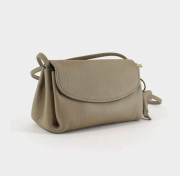 Gusset Bottom Petite Crossbody Genuine Leather - Taupe