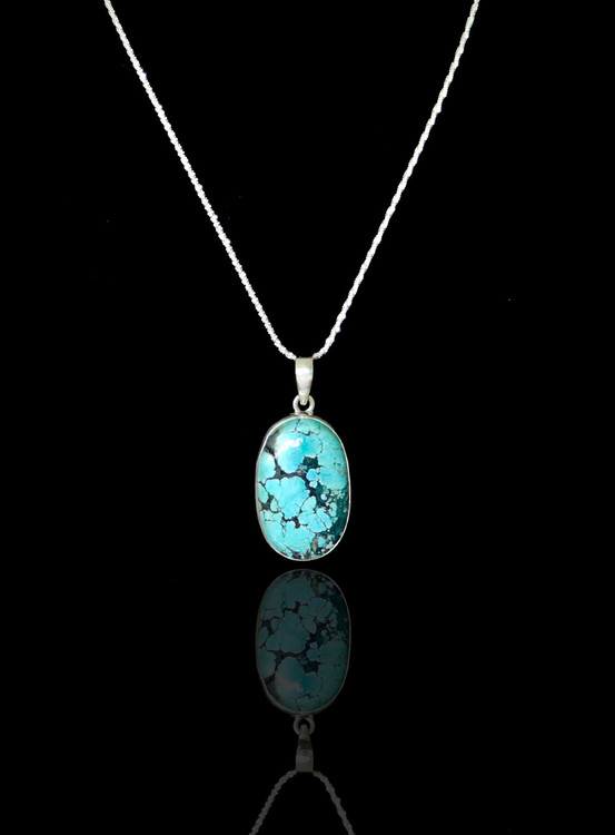 Tibetan Turquoise & Sterling Silver Pendant & Chain