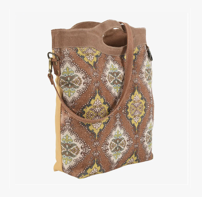 Amarillo Up-Cycled Crossbody Tote w/ Genuine Cowhide