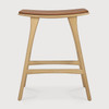 Ethnicraft Oak & Leather Counter Stool Osso