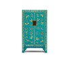 Oriental Chinese Lacquer Butterfly Cabinet Teal Blue