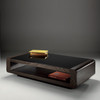 Penthouse Rectangular Coffee Table Dark Brown Wood and Glass