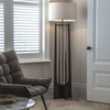 Libra Campbell Hammered Iron Floor Lamp with Linen Shade Black H174cm Libra Campbell Hammered Iron Floor Lamp with Linen Shade Black H174cm