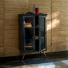 Black Metal Industrial Vintage Glass Door Cabinet - Denza