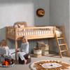 Oak Wood Mid Sleeper Bed With Guard Rails And Ladder 90x200cm - Forrest