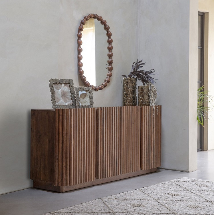 Dark Wooden Fluted Sideboard Monterey 4‑Door 175cm