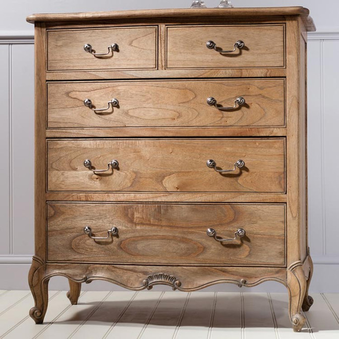 French Style Weathered Chest of 5 Drawers