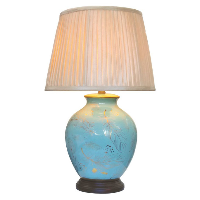 Pair of Oriental Table Lamps - Turquoise Feather