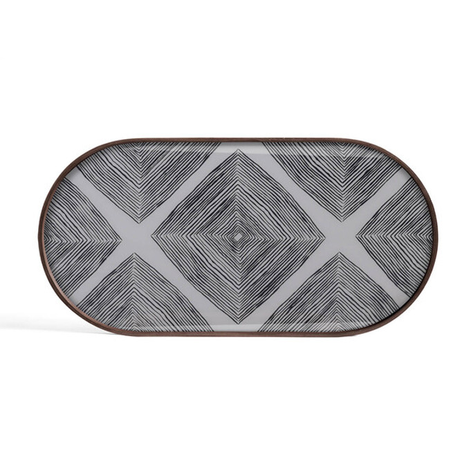 Notre Monde Slate Linear Squares Oblong Glass Tray