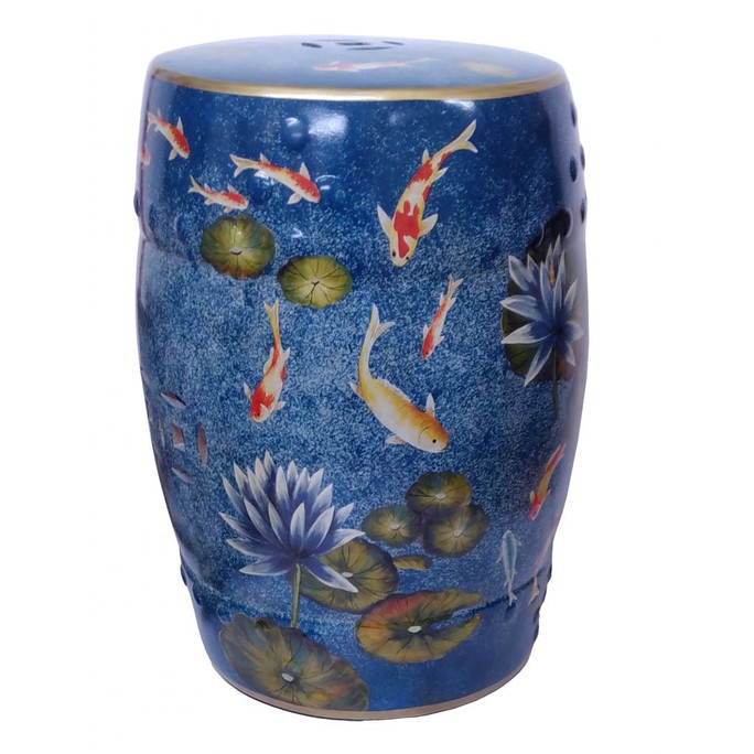 Oriental Koi and Waterlilies Porcelain Stool