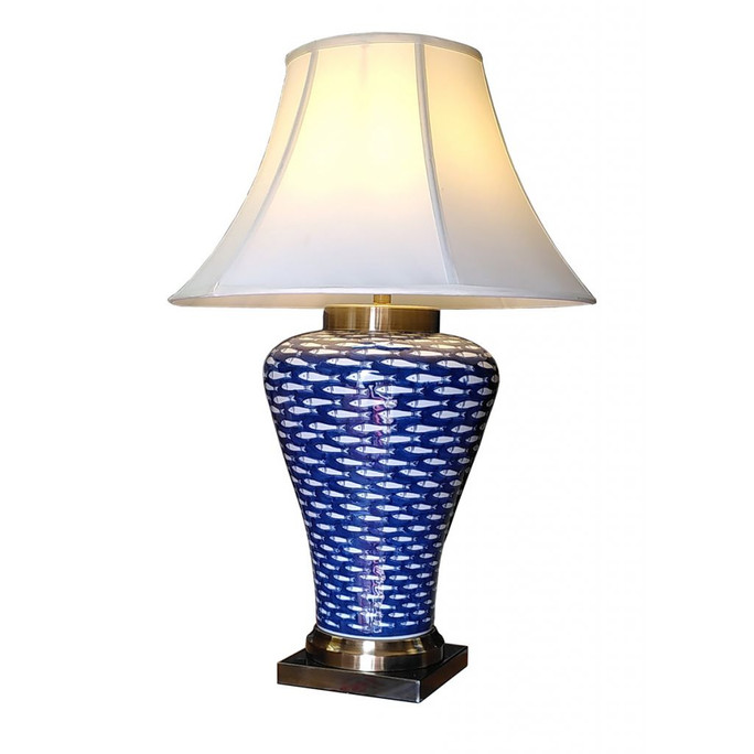 Pair of Oriental Table Lamps - Myriad Fish