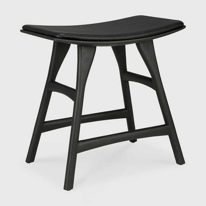 Ethnicraft Osso Black Oak & Leather Dining Stool
