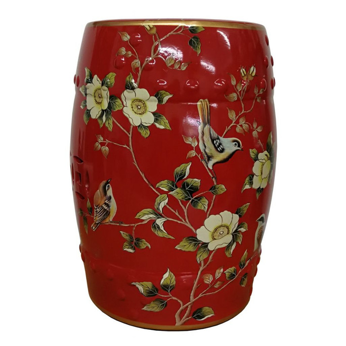Oriental  Flowers & Chaffinches  Porcelain Stool
