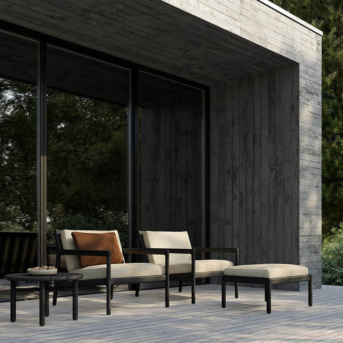Ethnicraft Black Outdoor Lounge Chair Jack Beige Cushions