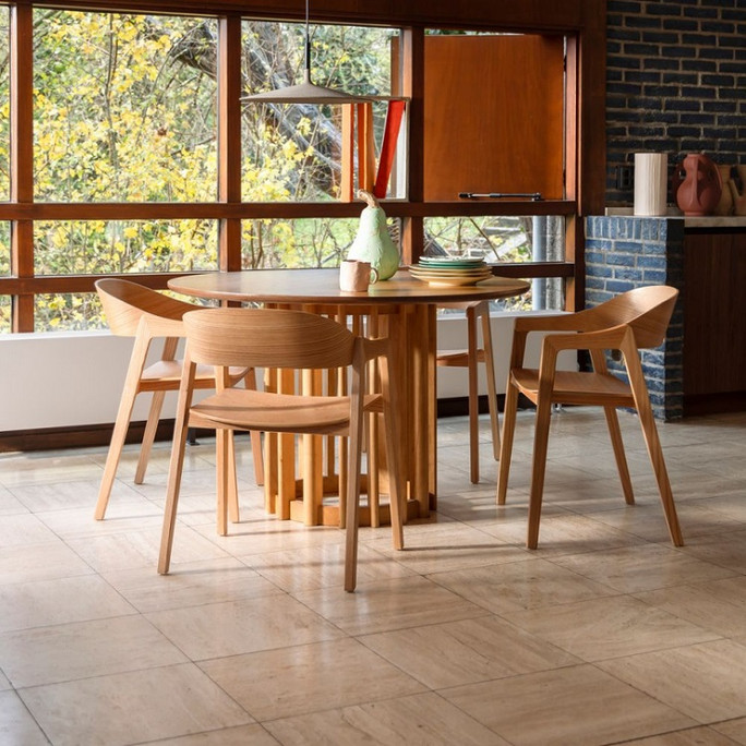 Pair of Curved Back Dining Chairs Oak Finish - Westlake