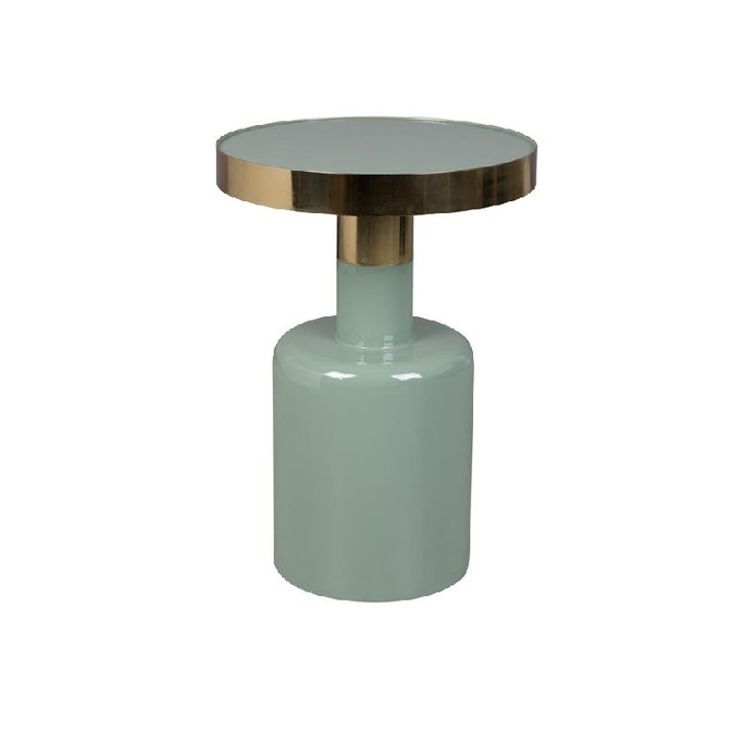 Green High Gloss & Gold Round Side Table - Glam