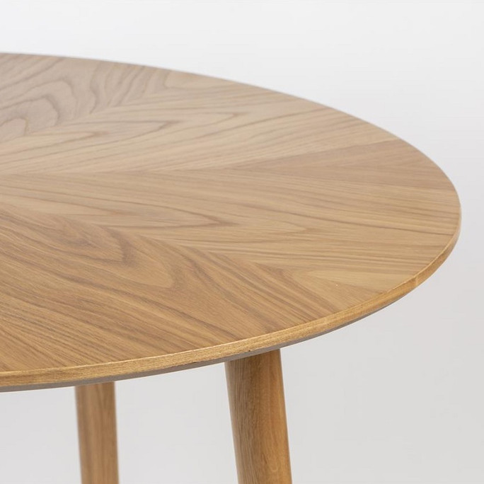 Round Oak Dining Table with Star-Patterned Veneer Top, 120 cm – Basel