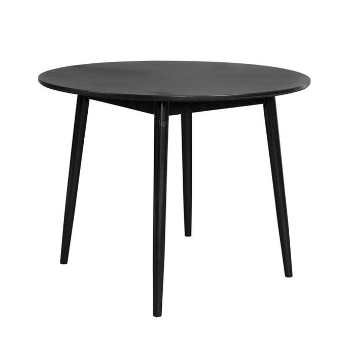 Round Black Dining Table with Star-Patterned Oak Veneer Top, 120 cm – Basel