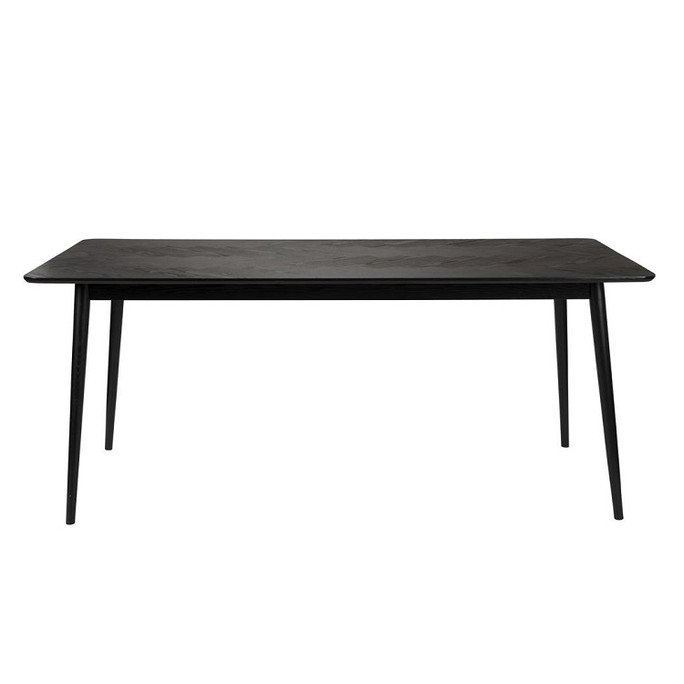 Rectangular Black Dining Table with Herringbone Veneer Oak Top, 180 x 90 cm –  Basel