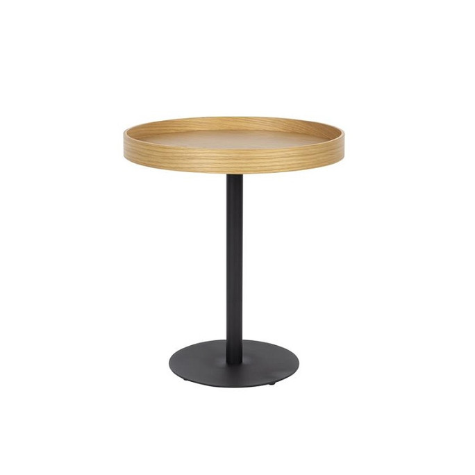 Oak & Iron Modern Round Small Side Table  - Visp