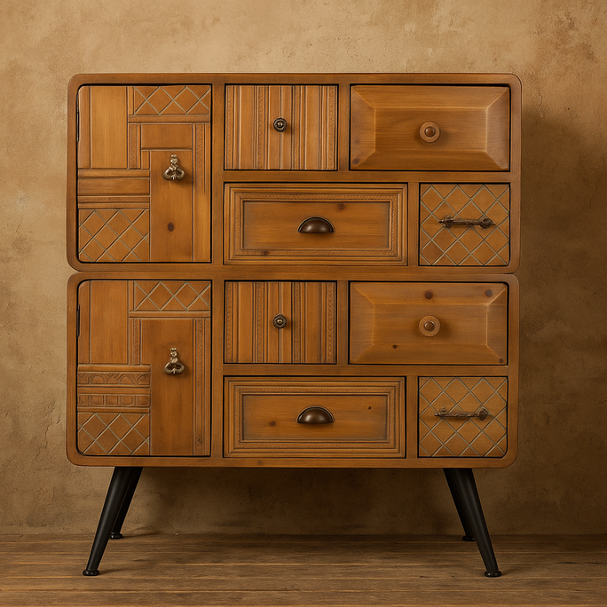 Ornate Vintage Fir Wood Cabinet - Jove