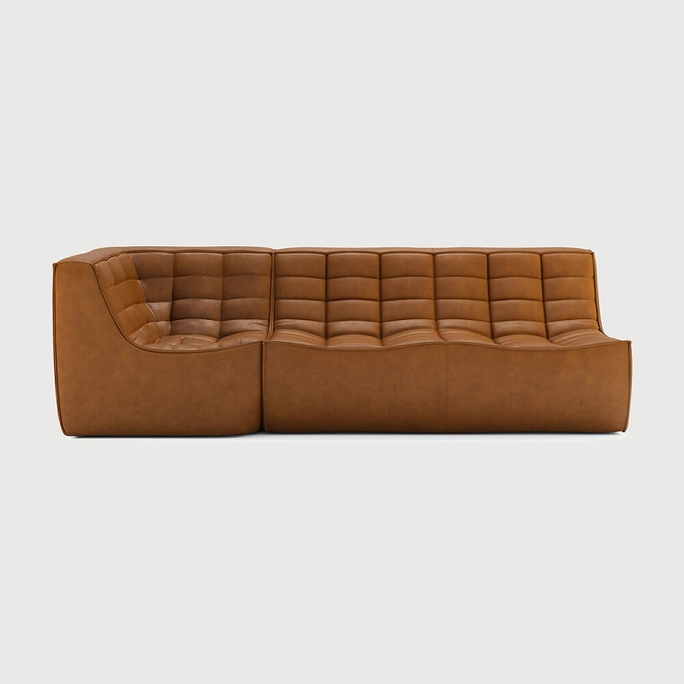 Ethnicraft Tan Leather Sofa 701 Set 1 Left