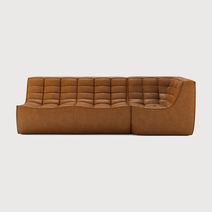 Ethnicraft Tan Leather Sofa 701 Set 1 Right