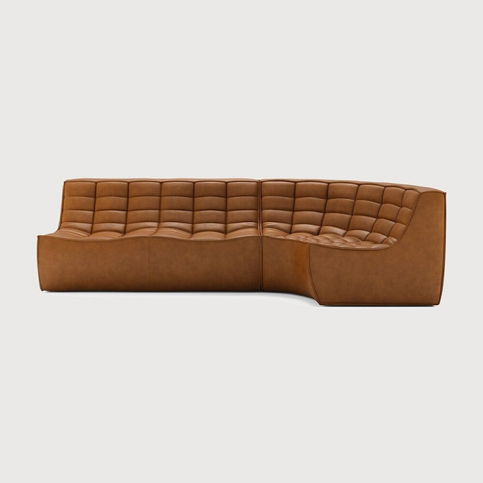 Ethnicraft Tan Leather Sofa 701 Set 2 Right