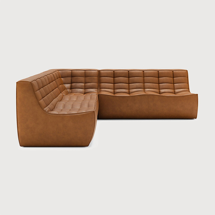 Ethnicraft Tan Leather Sofa 701 Set 5 Left