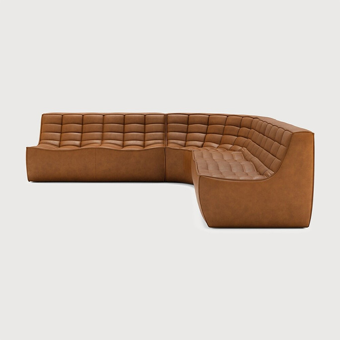 Ethnicraft Tan Leather Sofa 701 Set 6 Right