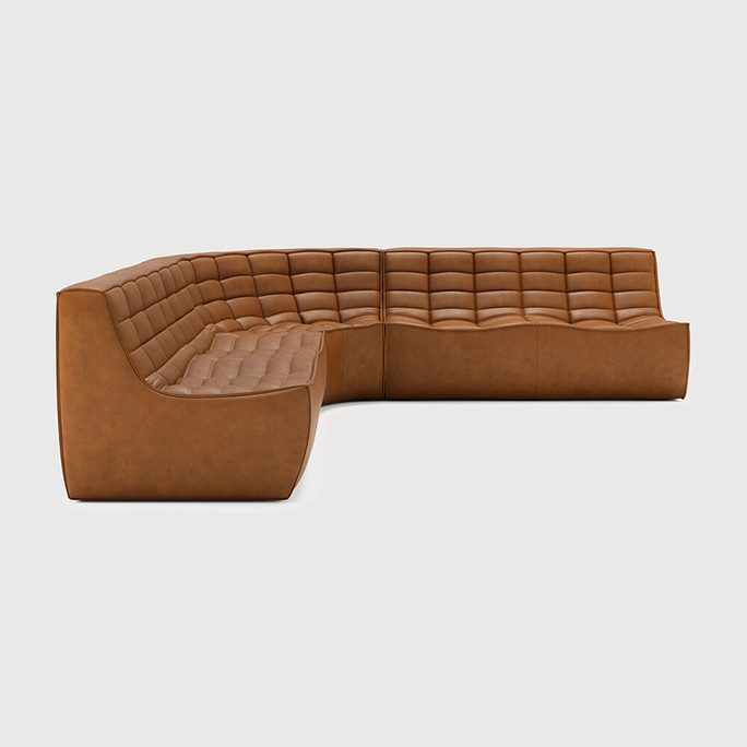 Ethnicraft Tan Leather Sofa 701 Set 6 Left