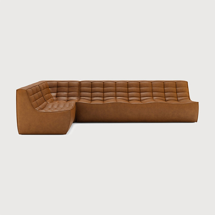 Ethnicraft Tan Leather Sofa 701 Set 7 Left