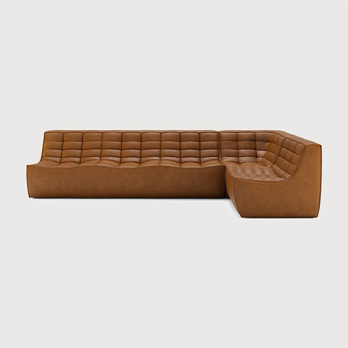 Ethnicraft Tan Leather Sofa 701 Set 7 Right