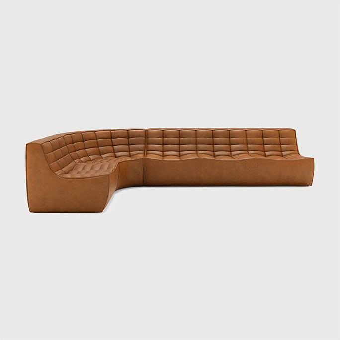 Ethnicraft Tan Leather Sofa 701 Set 8 Left