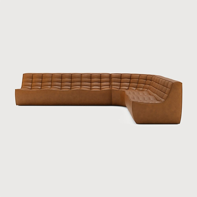 Ethnicraft Tan Leather Sofa 701 Set 10 Right