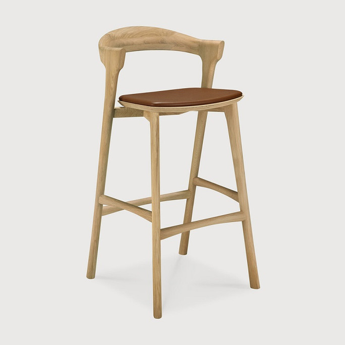 Ethnicraft Bok Bar Chair Oak Cognac Leather Seat – 75cm Seat Height
