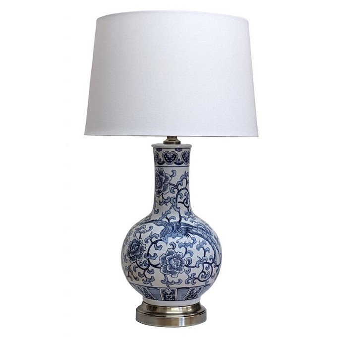 Pair of Oriental Bottle Table Lamps - Peony  & Pheasant