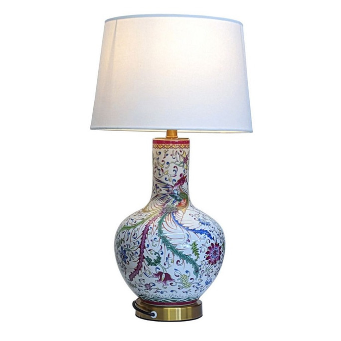 Pair of Oriental Bottle Table Lamps - Dragon and Phoenix Lamp