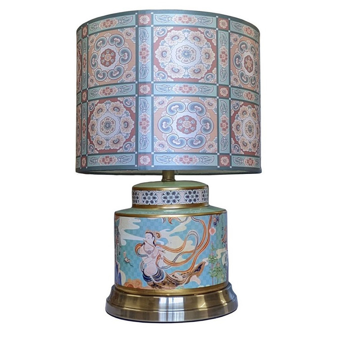 Pair of Oriental Tea Caddy Table Lamps - Dunhuang Apsara
