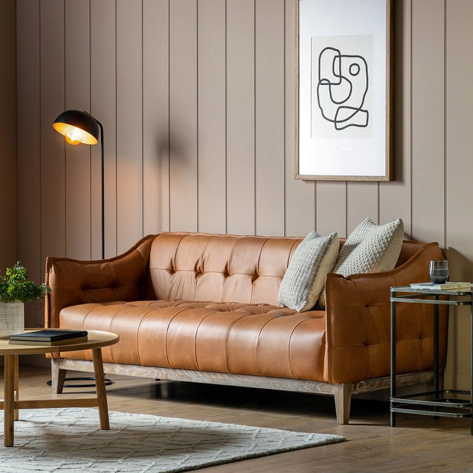 Gallery Direct Ecclestone Brown Leather Sofa – Modern Gallery Direct Ecclestone Brown Leather Sofa – Modern