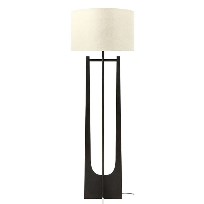 Libra Campbell Hammered Iron Floor Lamp with Linen Shade Black H174cm