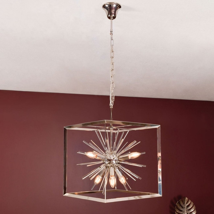 Libra Starburst Cube Pendant Chandelier Small Silver 6 Light W40cm