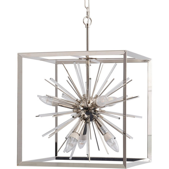 Libra Starburst Cube Pendant Chandelier Small Silver 6 Light W40cm
