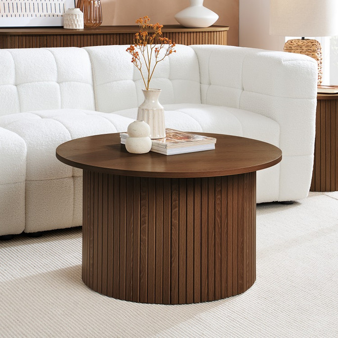Round Fluted Coffee Table Walnut – Fluted, Japandi Rounded Design – Axel