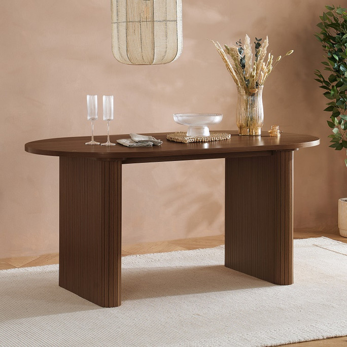 Oval Fluted Dining Table Walnut – Fluted, Japandi Rounded Design – Axel