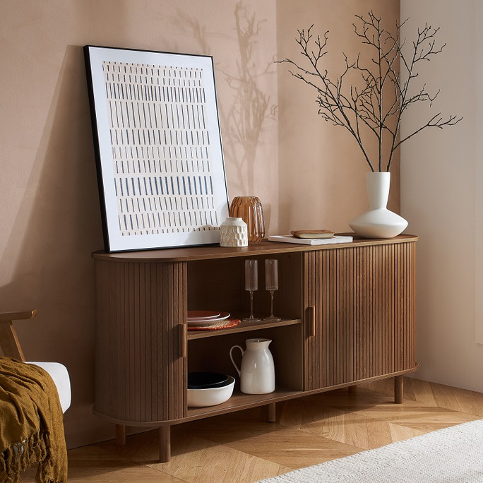 2 Door Fluted Sideboard Walnut – Fluted Oak, Japandi Rounded Design – Axel 2 Door Fluted Sideboard Walnut – Fluted Oak, Japandi Rounded Design – Axel