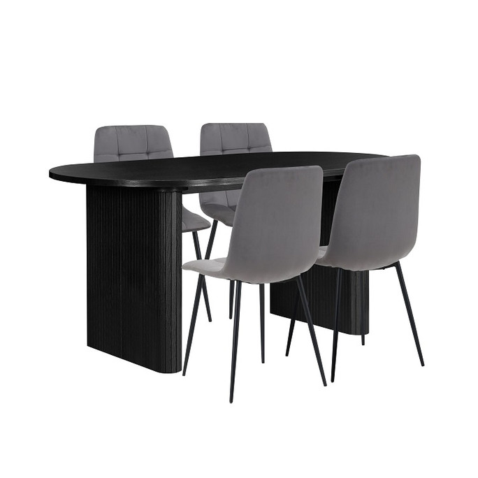 Oval Fluted Dining Table With 4 Chairs Black, Oak – Fluted Oak, Japandi Rounded Design – Axel Oval Fluted Dining Table With 4 Chairs Black, Oak – Fluted Oak, Japandi Rounded Design – Axel