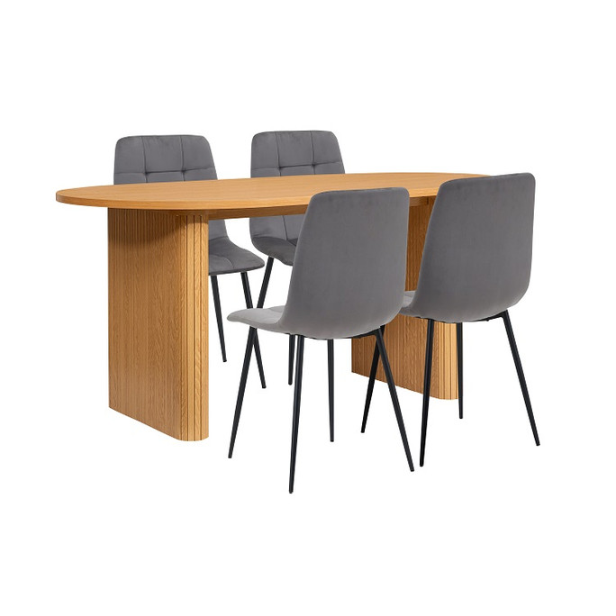 Oval Fluted Dining Table With 4 Chairs Oak – Fluted Oak, Japandi Rounded Design – Axel Oval Fluted Dining Table With 4 Chairs Oak – Fluted Oak, Japandi Rounded Design – Axel